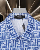 Fendi - Chemise à Manches Courtes avec Motif Monogramme Bleu