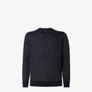 Fendi - Pull en laine et nylon FF Bleu Marine
