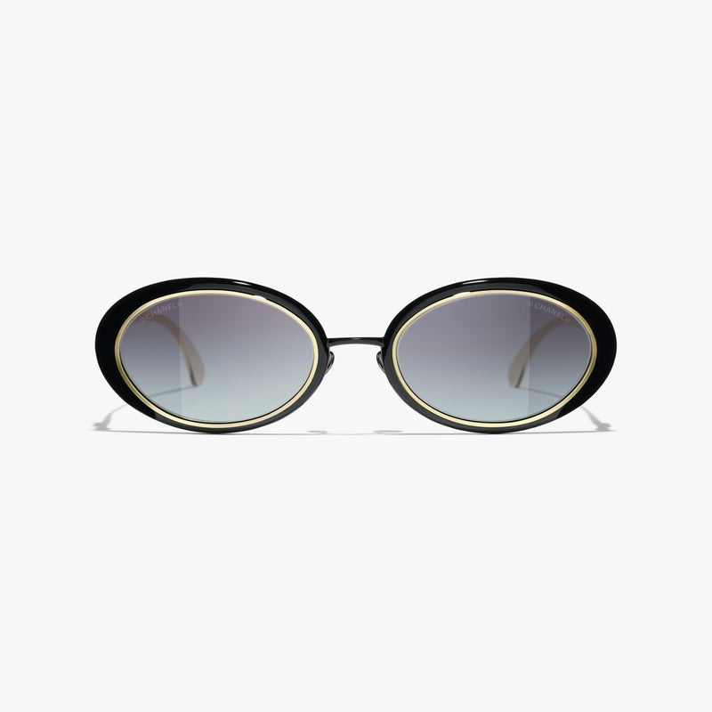 Chanel - Lunettes de soleil ovales Noir & Or