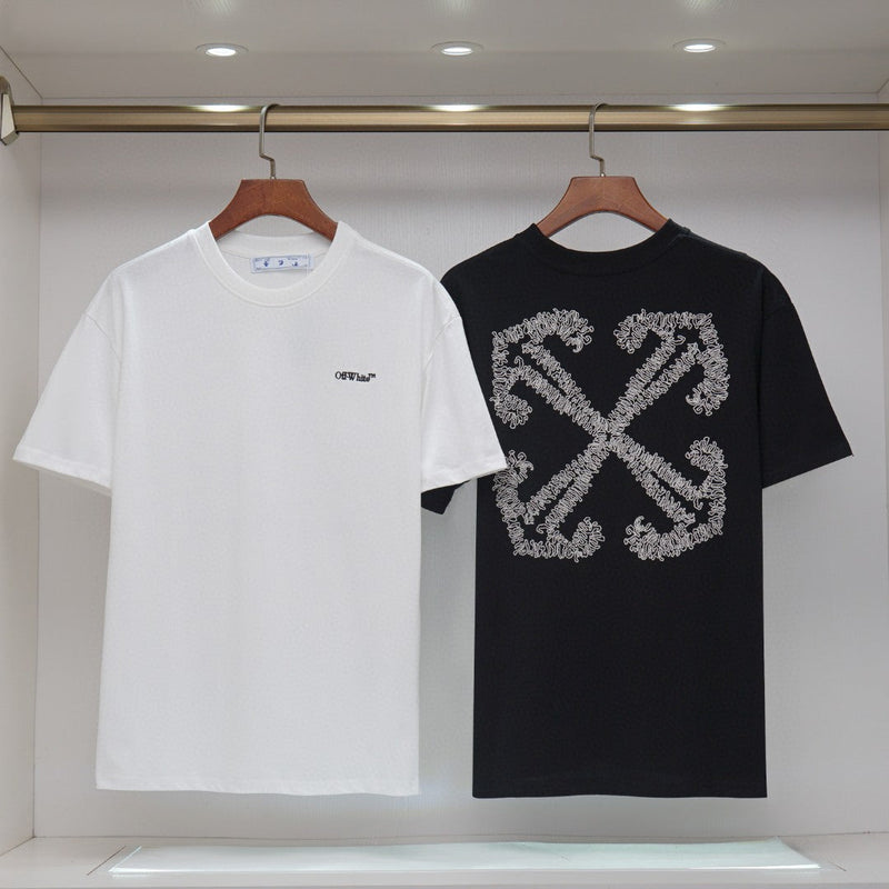 OFF-WHITE - T-shirt noir chic logo Off-White brodé, motif graphique Noir/Blanc