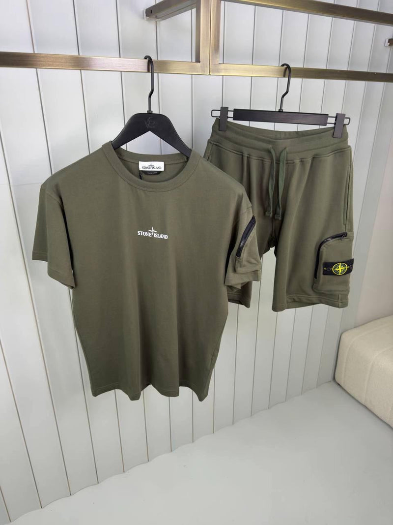 Stone Island - Ensemble T-SHIRT + SHORT Kaki