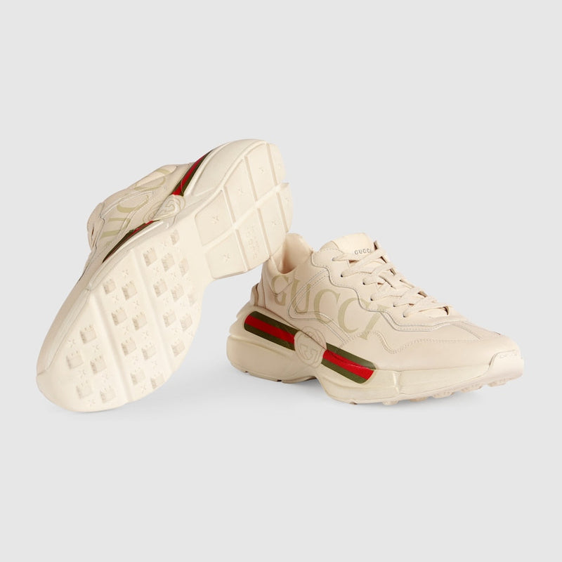 BASKETS EN CUIR RHYTON AVEC LOGO GUCCI POUR HOMME Blanc Cassé