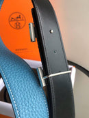 Hermès - Ceinture Réversible Bleu Océan / Noir