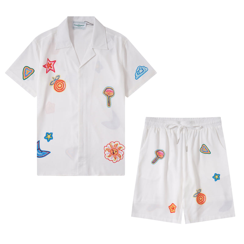 Casablanca Paris - Ensemble CHEMISE + SHORT Motifs colorés Blanc