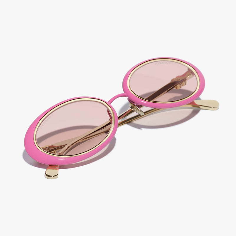 Chanel - Lunettes de soleil ovales Rose & Or