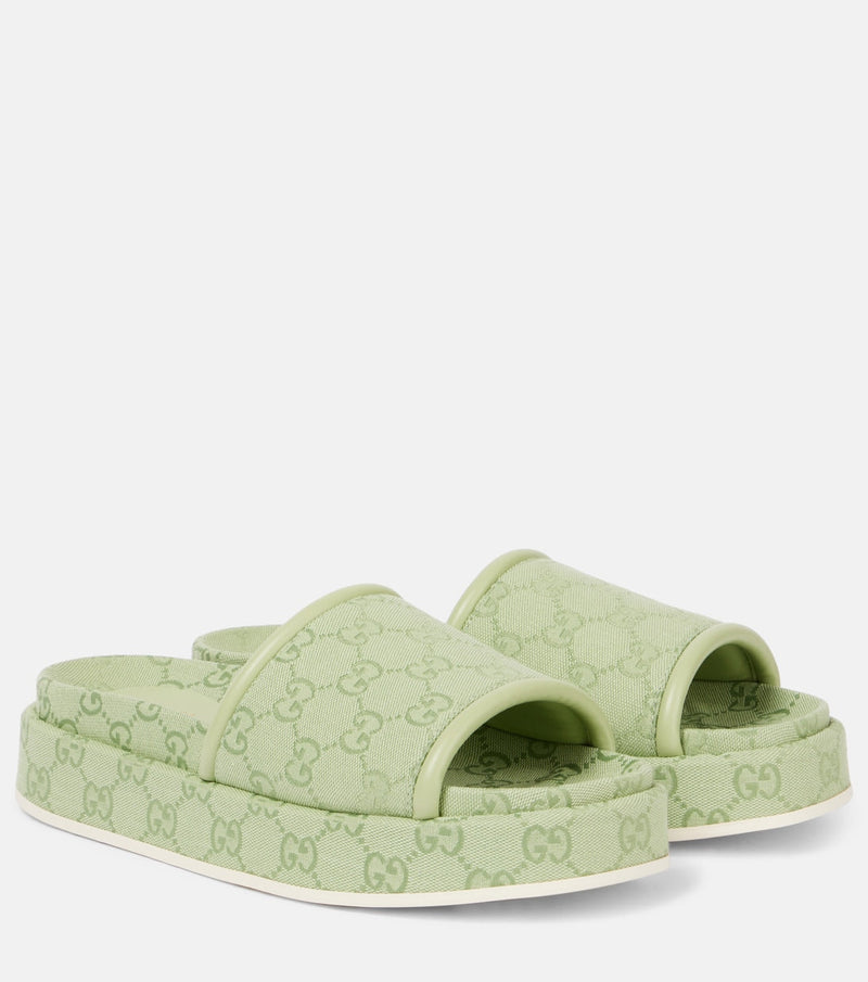 Gucci - Mules à plateforme en toile GG Vert