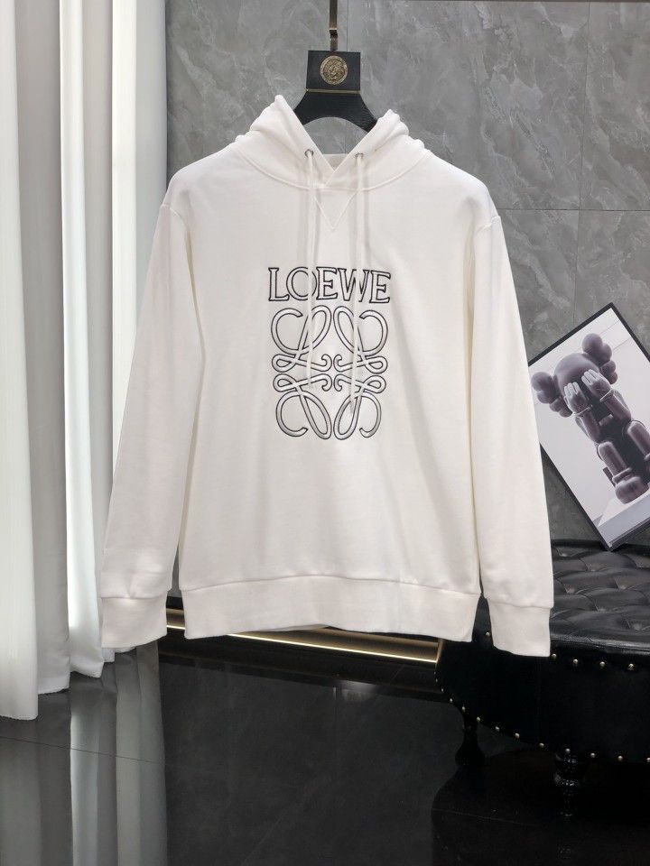 Loewe - Sweat à capuche monogramme en relief Blanc et Noir