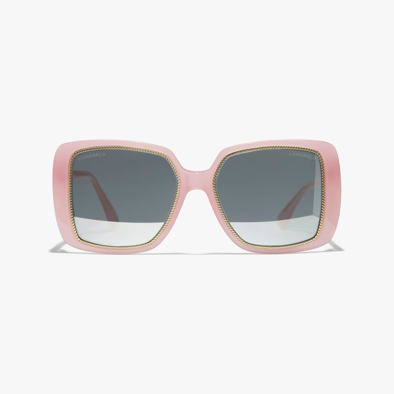 Chanel - Lunettes de soleil carrée Rose Pâle Verres Noir effet miroir