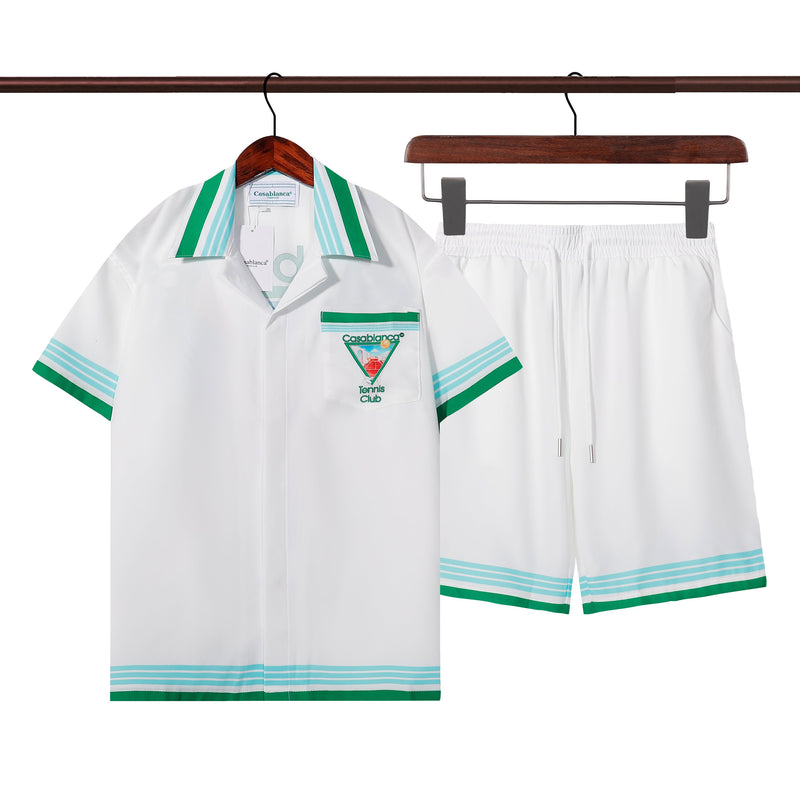 Casablanca Paris - Ensemble CHEMISE + SHORT Tennis Club Blanc/Vert/Bleu