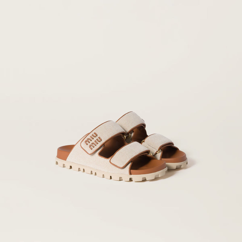 Miu Miu - Mules en toile Beige / Brandy