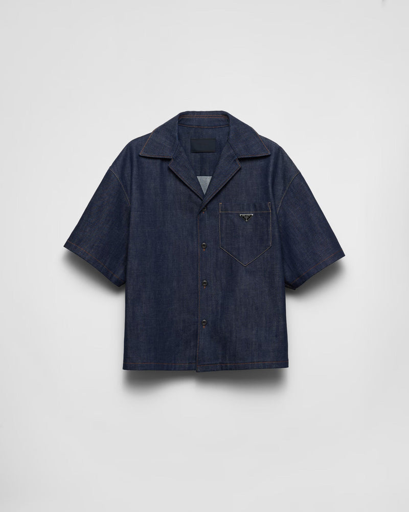 Prada - Chemise à manches courtes en denim selvedge Bleu