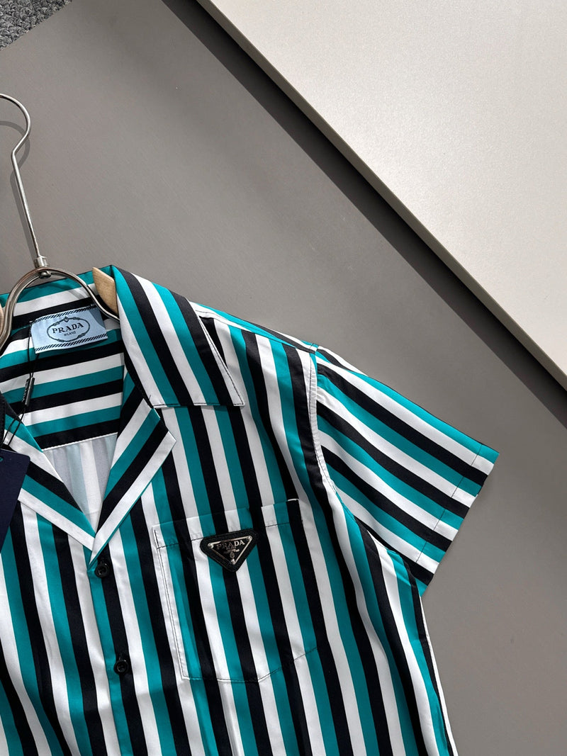 Prada - Chemise en soie Prada à Rayures Vibrantes Turquoise