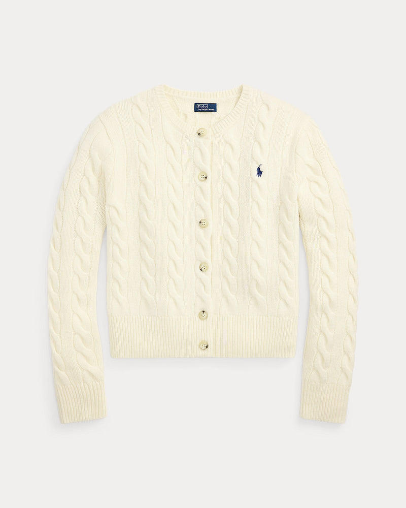 Ralph Lauren - Cardigan torsadé en laine et cachemire Crème authentique