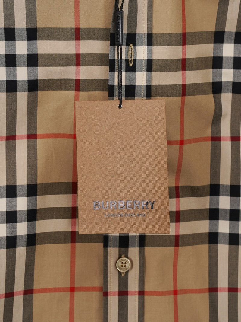 Burberry - Chemise Burberry à Carreaux Iconique Beige et Noir avec Détails Rouges