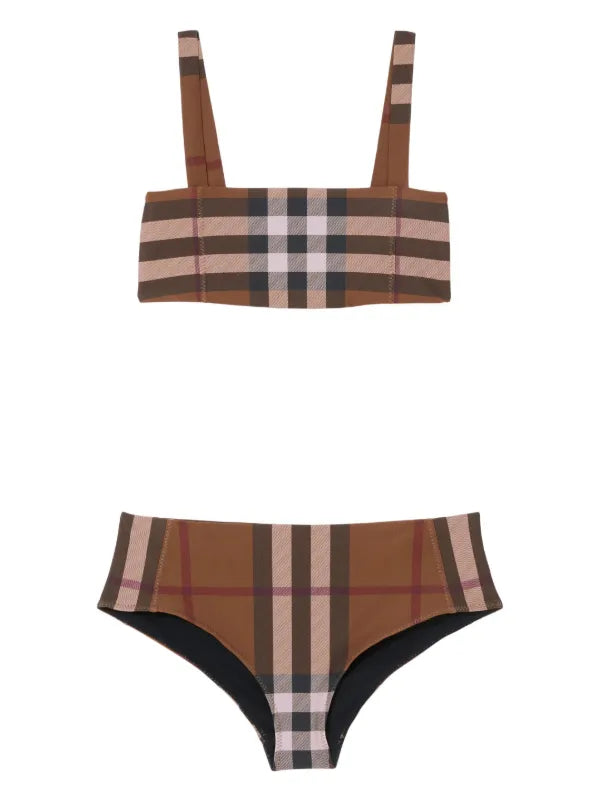 Burberry - Haut et Bas de bikini en carreau Brun Cognac