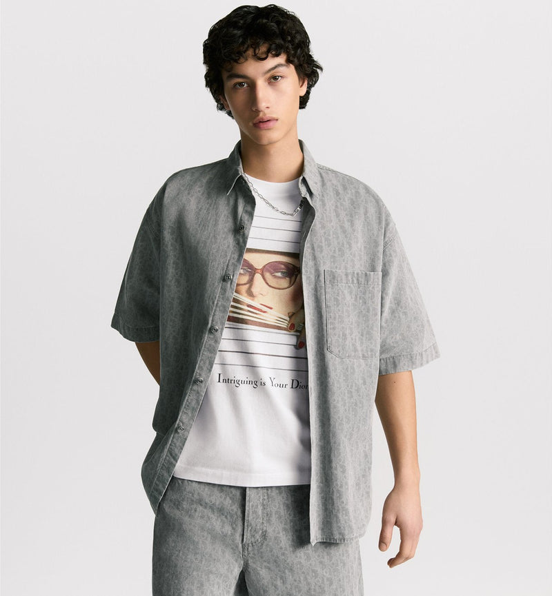 Dior - Surchemise Dior Oblique à manches courtes Denim de coton Gris