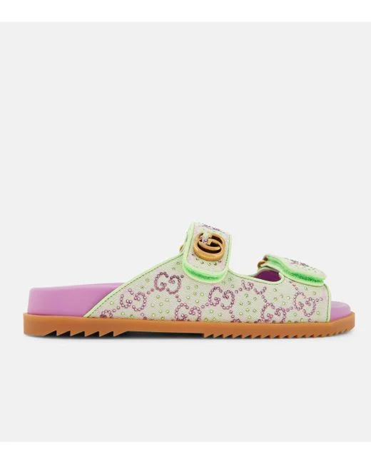 Gucci - Mules en toile GG à cristaux Gucci Rose