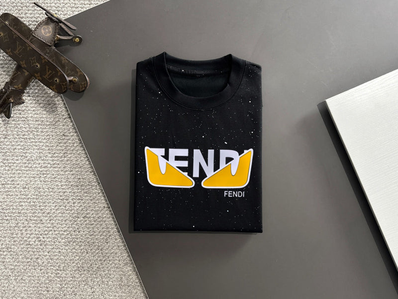 Fendi - T-shirt avec logo Fendi en blanc et jaune, avec motif de points - Noir