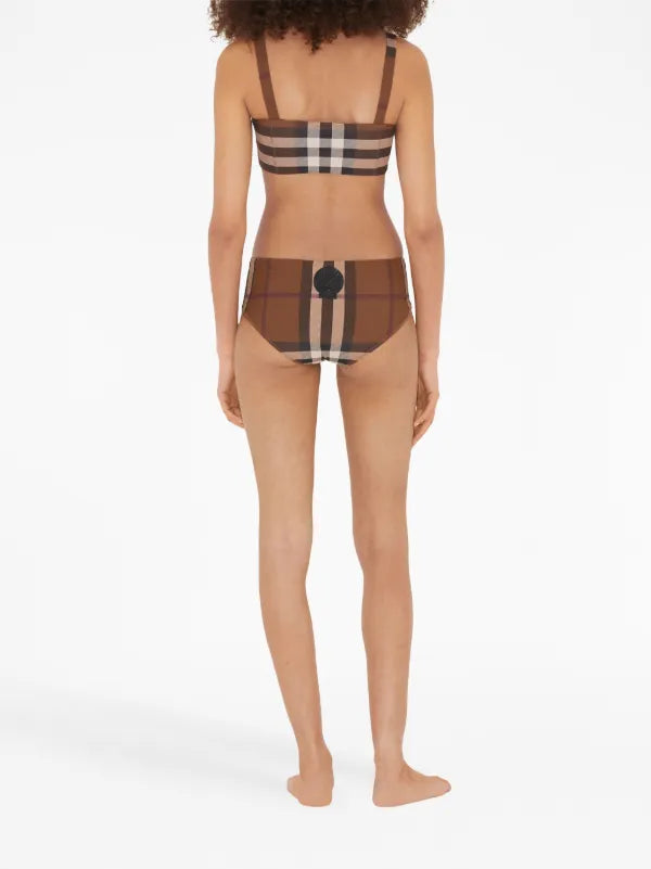 Burberry - Haut et Bas de bikini en carreau Brun Cognac