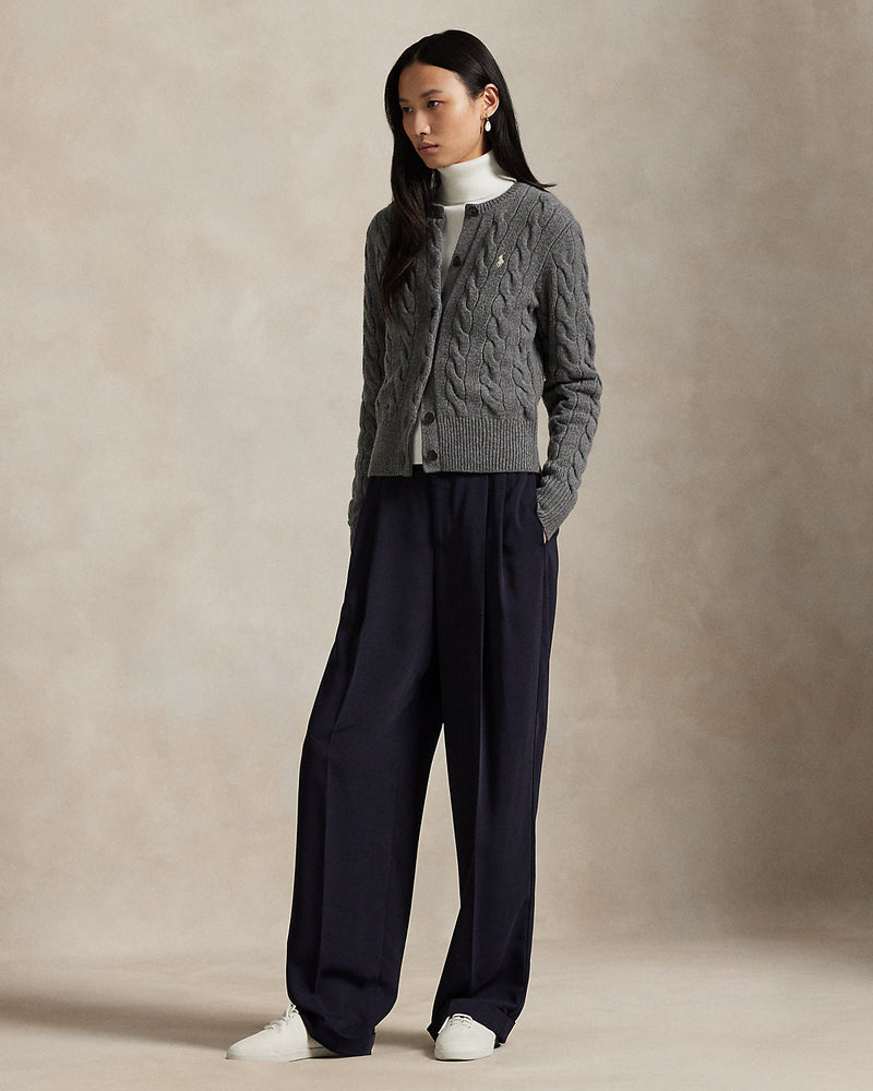 Ralph Lauren - Cardigan torsadé en laine et cachemire Gris flanelle chiné