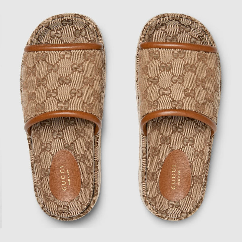 Gucci - Sandales GG Compensées Beige Marron Foncée