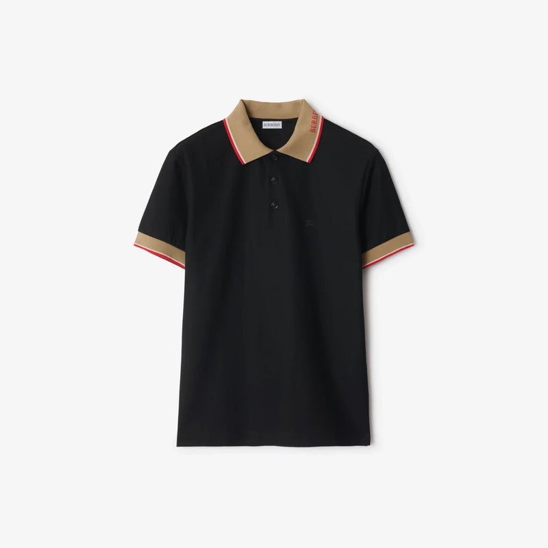 Burberry - Polo en coton avec col à logo Noir