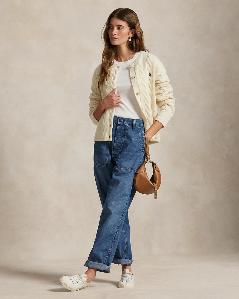 Ralph Lauren - Cardigan torsadé en laine et cachemire Crème authentique