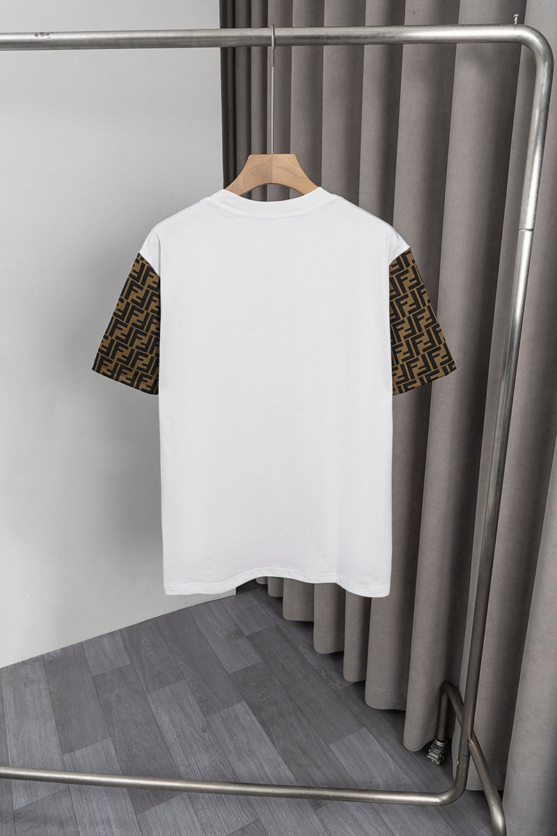Fendi - T-shirt avec manches en motif monogramme FF - Blanc et beige