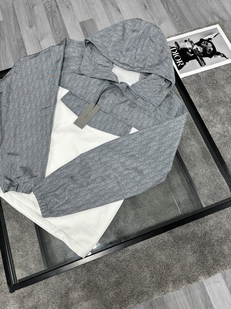 Dior - Veste coupe-vent imperméable Oblique Gris et Blanc