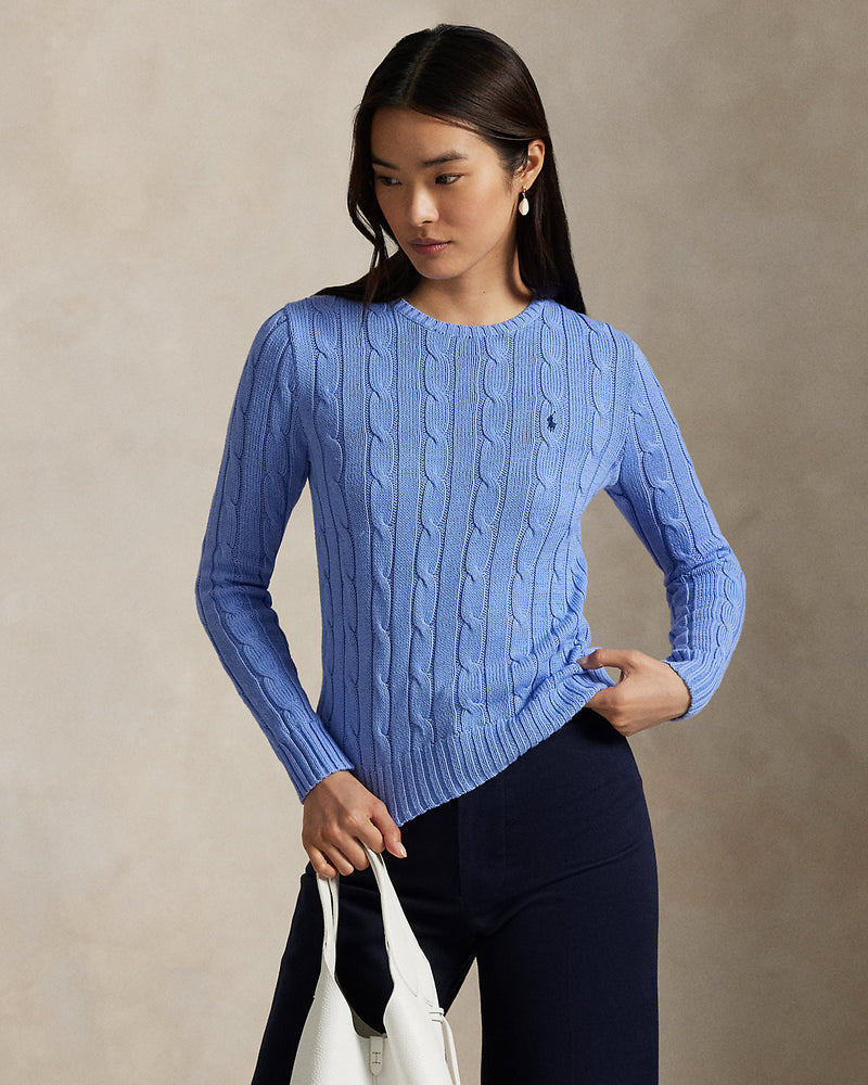 Ralph Lauren - Pull torsadé à col rond en coton New Litchfield Blue