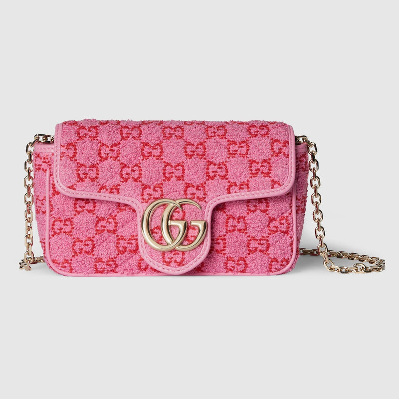 Gucci - Mini Sac à épaule GG Marmont bouclé Rose et Rouge