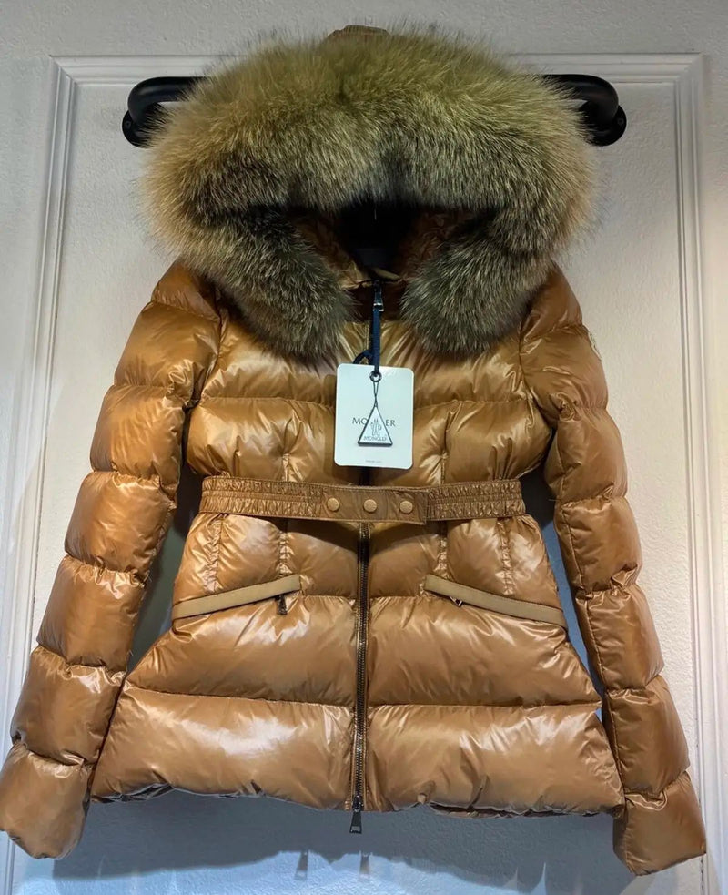 Moncler - Doudoune à fourrure brillante avec ceinture F (2 coloris)