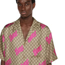 Gucci - Chemise de Bowling en twill de soie imprimé Beige/Marron/Fuchsia