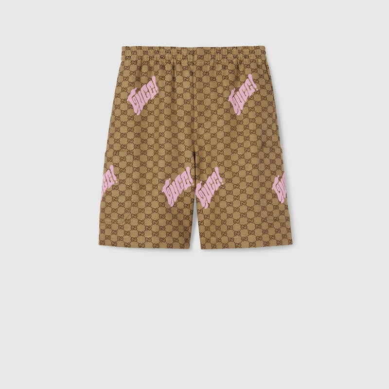 GUCCI - Short en toile en mélange de lin avec broderie