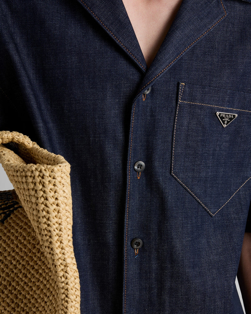 Prada - Chemise à manches courtes en denim selvedge Bleu
