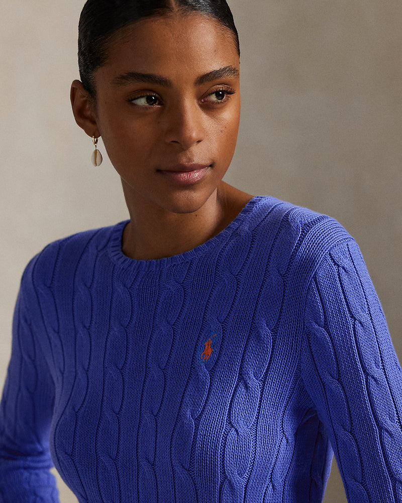 Ralph Lauren - Pull torsadé à col rond en coton Bleu Maidstone