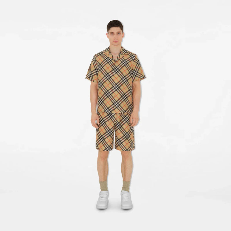 Burberry - Chemise casual en popeline de soie Check Sable