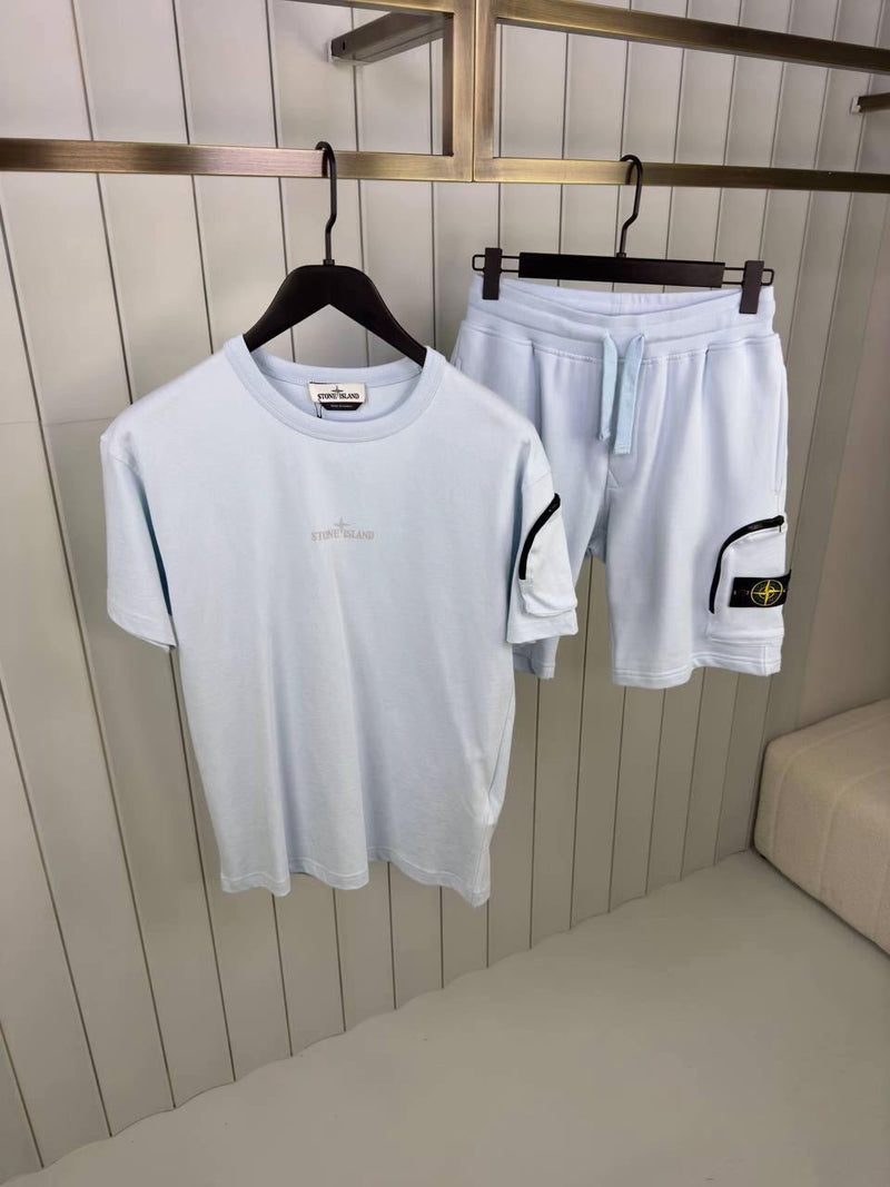Stone Island - Ensemble T-SHIRT + SHORT Bleu Ciel