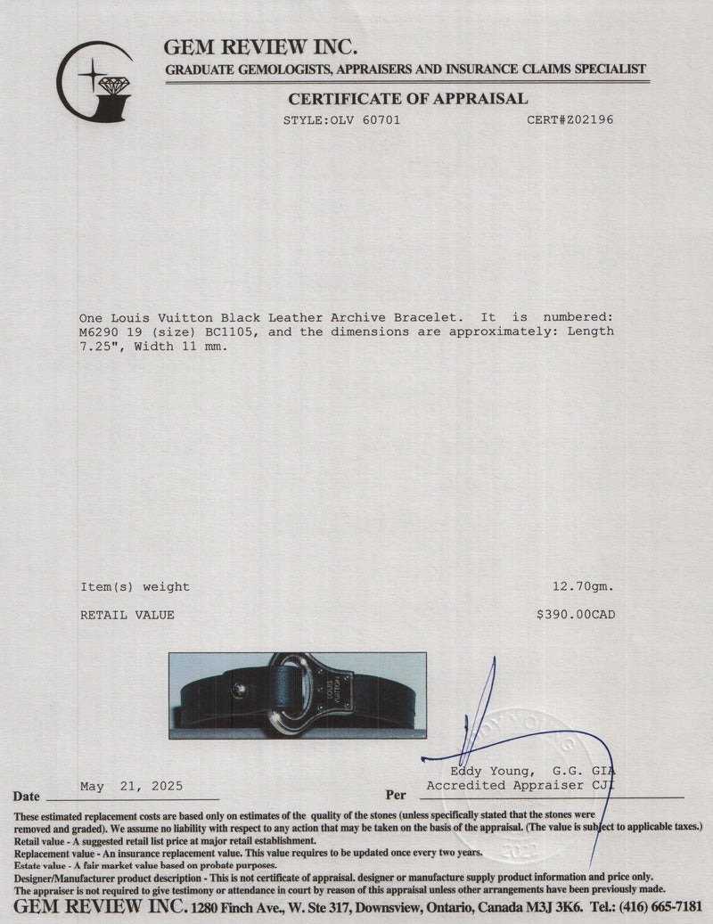 Louis Vuitton - Bracelet en cuir Noir