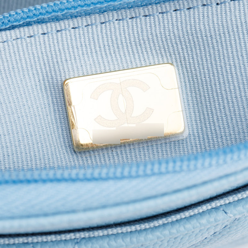 Chanel Turquoise Quilted Caviar Leather Classic Wallet on Chain w/ Box