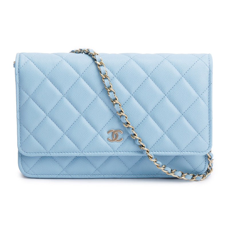 Chanel Turquoise Quilted Caviar Leather Classic Wallet on Chain w/ Box