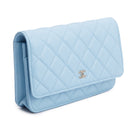 Chanel Turquoise Quilted Caviar Leather Classic Wallet on Chain w/ Box