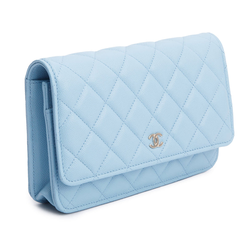 Chanel Turquoise Quilted Caviar Leather Classic Wallet on Chain w/ Box