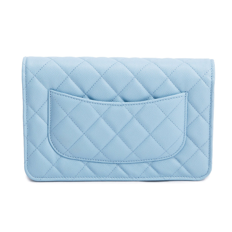 Chanel Turquoise Quilted Caviar Leather Classic Wallet on Chain w/ Box