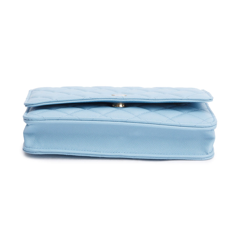 Chanel Turquoise Quilted Caviar Leather Classic Wallet on Chain w/ Box