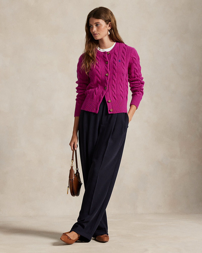 Ralph Lauren - Cardigan torsadé en laine et cachemire Bleu nuit hivernal