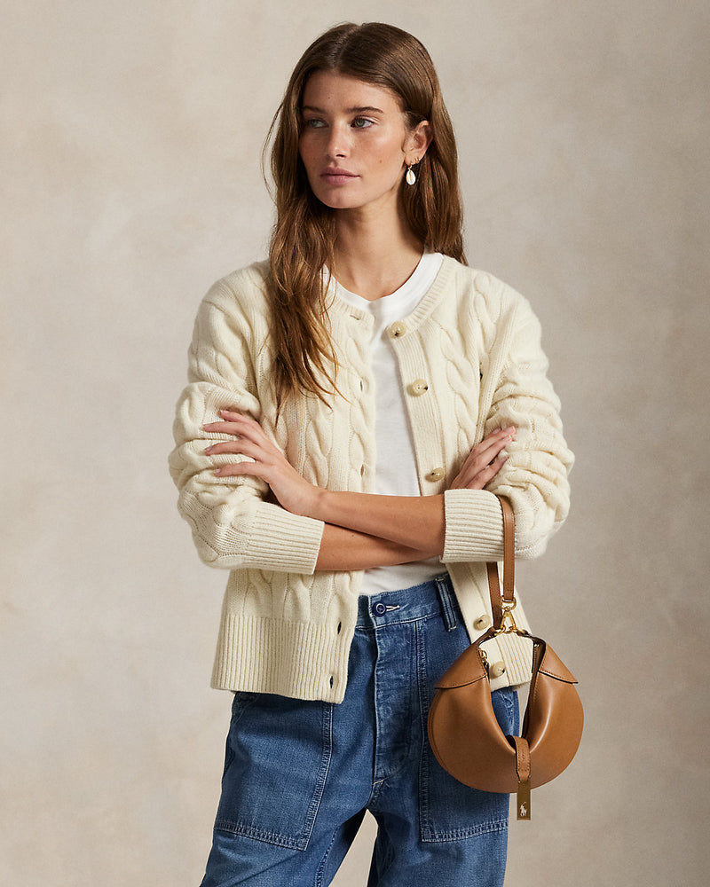 Ralph Lauren - Cardigan torsadé en laine et cachemire Crème authentique