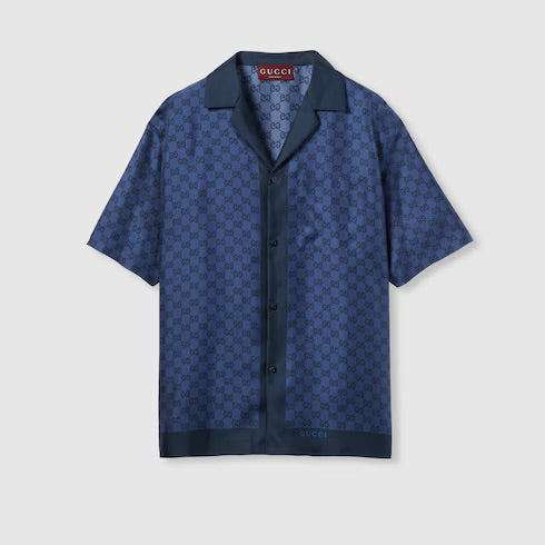 Gucci - Chemise de Bowling en twill de soie imprimé Bleu