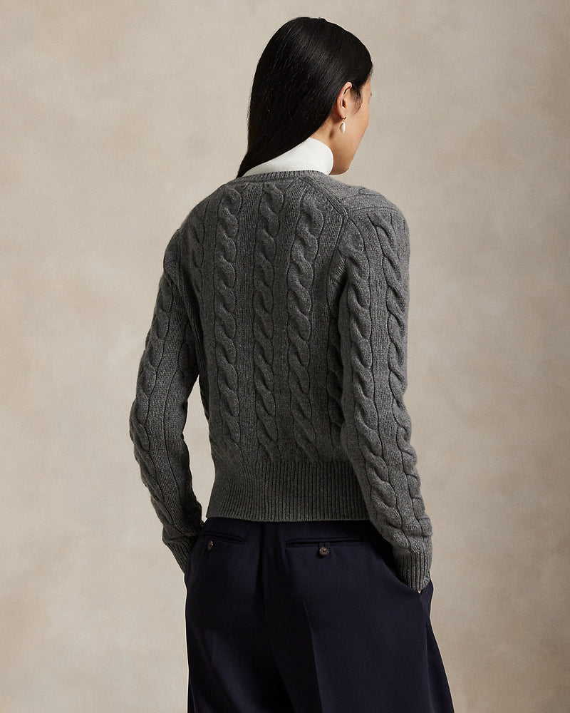 Ralph Lauren - Cardigan torsadé en laine et cachemire Gris flanelle chiné