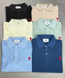 Ami Paris - Polo avec logo brodé Bleu Marine/Bleu Clair/Noir/Beige/Blanc/Vert/Bleu Océan